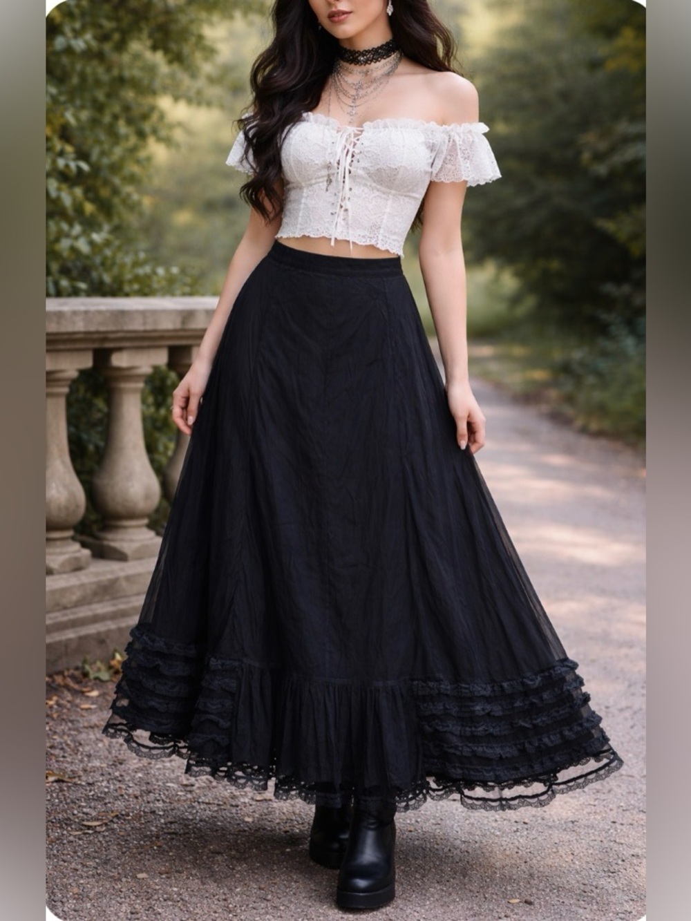 NEW Hopeless Romantic Lace Ruffle Overlay Skirt Size XL Whimsigoth Dark Academia